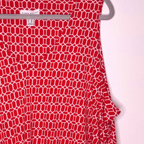 Susan Graver Pink White Geometric Sleeveless Tunic Top Womens 2X Tiered Comfort - Picture 3 of 8